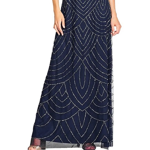 Adrianna Papell Halter Art Deco Beaded Blouson Navy Blue Dress new with defects - Picture 5 of 11